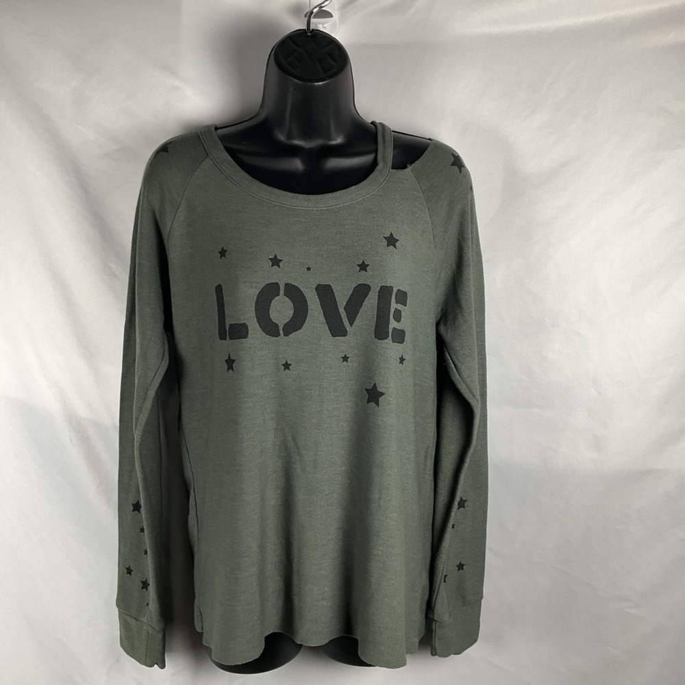 Chaser Women's Sz L Army Green  Love Stars Cozy  Vented Cutout‎ Pullover